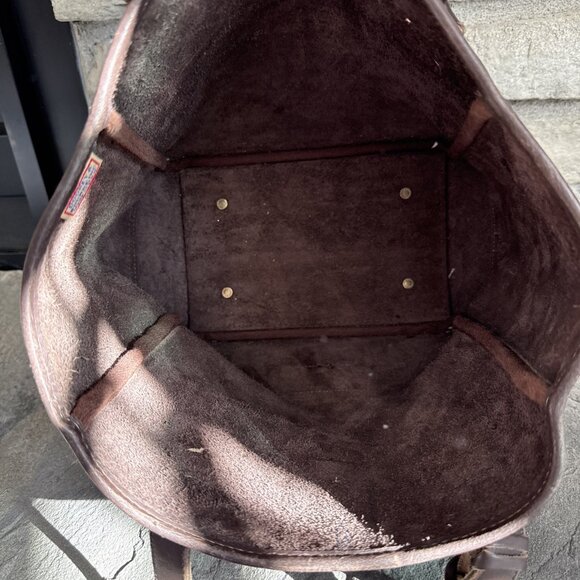 VTG Dooney & Bourke USA Large Bucket Shoulder Tote Bag Brown Leather Brass - Picture 8 of 8